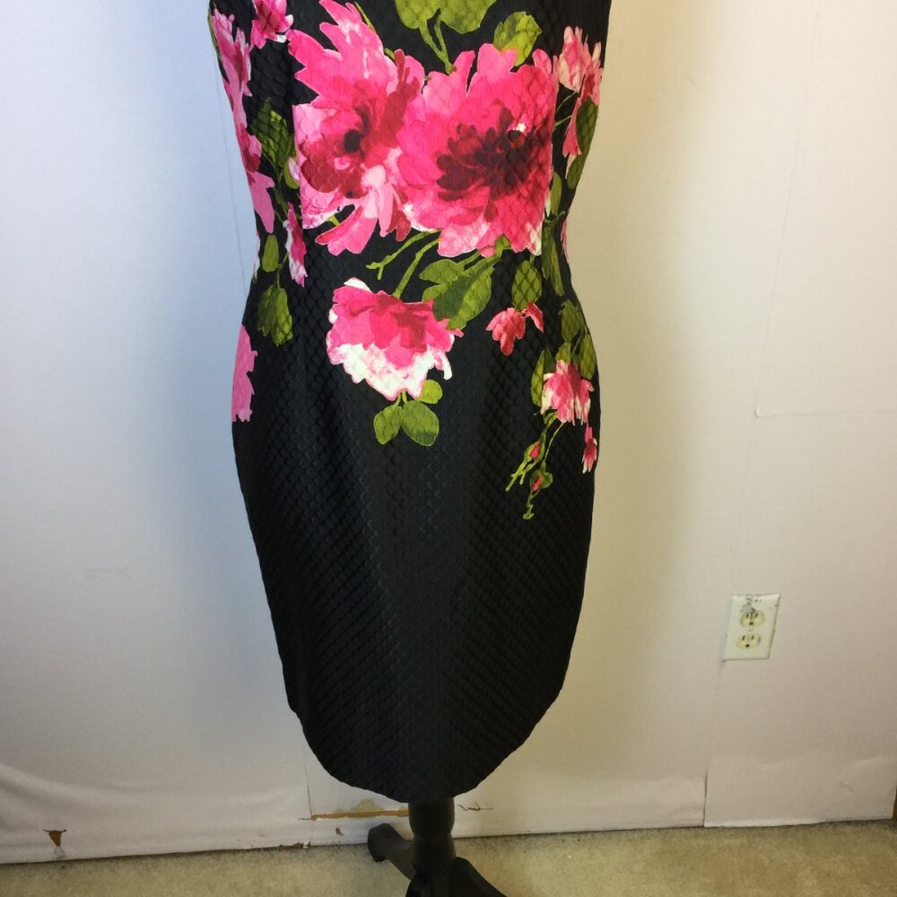 Tahari ASL Sheath Dress 6P Woman Petite Black Pink Floral Print Sleeveless Lined - Picture 12 of 16